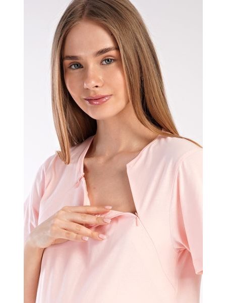 Dámská noční košile mateřská Méďa s kytkou - světle lososová