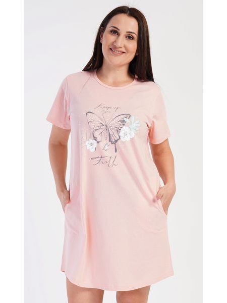Dámské domácí šaty s krátkým rukávem Motýl - lososová