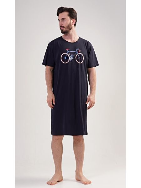 Pánská noční košile s krátkým rukávem Bike - tmavě modrá