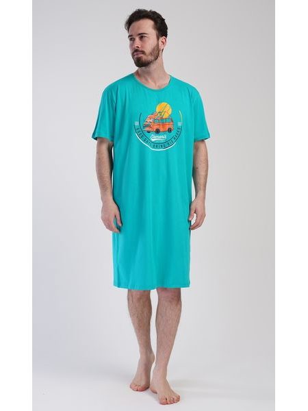 Pánská noční košile s krátkým rukávem Adventure - zelená