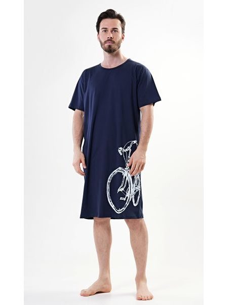 Pánská noční košile s krátkým rukávem Velké kolo - modrá