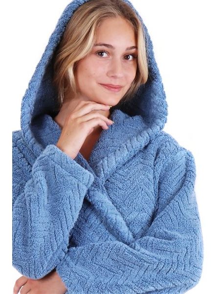 Dámský dlouhý župan s kapucí ATHENA modrá