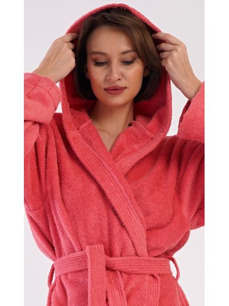 Dámský župan dlouhý s kapucí Jahoda - jahodová