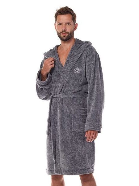 Pánský župan Master šedý s výšivkou znaku