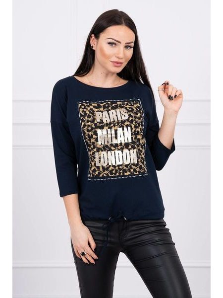 Tričko s potistem "PARIS MILAN LONDON", tmavě modrá S/M - L/XL