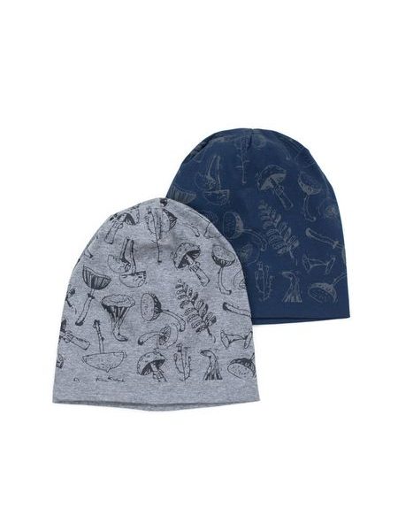 Dětská čepice s houbami šedá