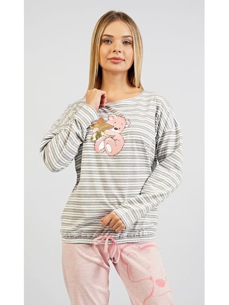 Dámské pyžamo dlouhé Méďa s hvězdou - světle šedá