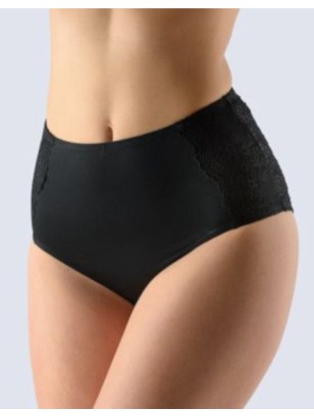 Dámské kalhotky klasické vyšší bok, širší bok, šité, s krajkou, La Femme 2 10204P - černá