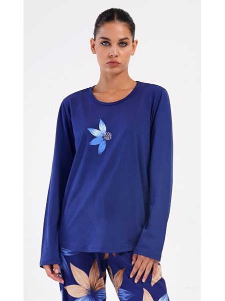 Dámské pyžamo dlouhé Sára - tmavě modrá