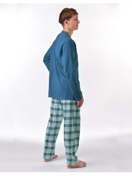 Pánské pyžamo dlouhé, šité, s potiskem 79193 - petrolejová aqua