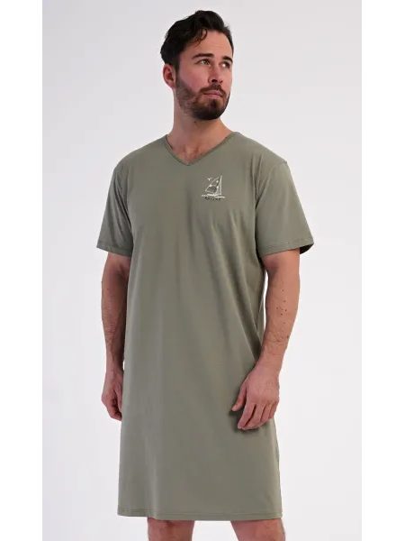 Pánská noční košile s krátkým rukávem Adrien - khaki