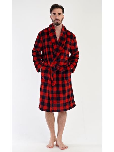 Pánský župan se šálovým límcem Kostka - červená