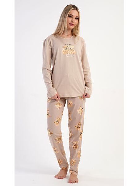 Dámské pyžamo dlouhé Monika - bílá káva