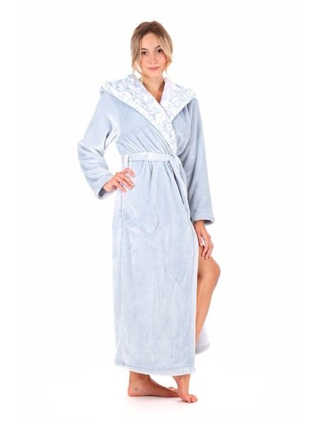 Dámský dlouhý župan s kapucí FLORA světle modrá
