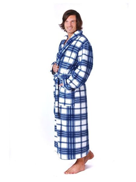 Pánský dlouhý hřejivý župan se šálovým límcem RYAN modrá/bílá