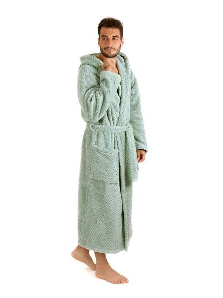 Pánský dlouhý župan s kapucí ATHENA olivová