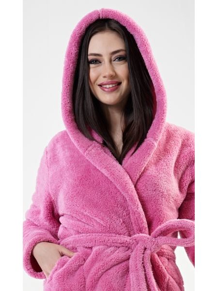 Dámský župan krátký s kapucí Panda - tmavě růžová
