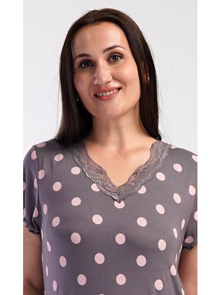 Dámská noční košile s krátkým rukávem Puntíky - hnědá