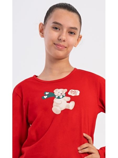 Dětské pyžamo dlouhé Méďa se šálou - červená