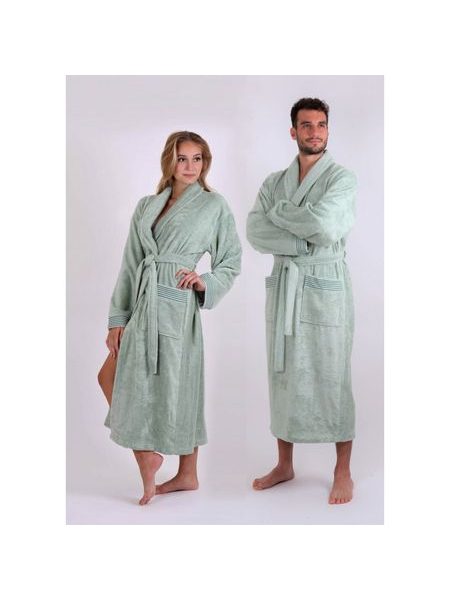 Unisex bambusový župan dlouhý se šálovým límcem BOSTON světle zelená