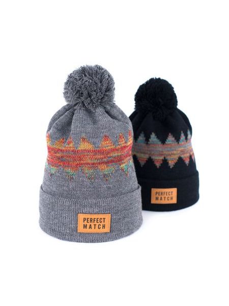 Vzorovaná čepice s bambulí šedá