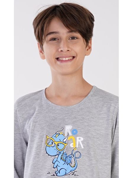 Dětské pyžamo dlouhé Dinosaurus - šedá