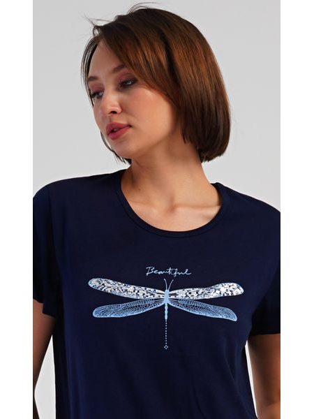 Dámská noční košile s krátkým rukávem Vážka - tmavě modrá