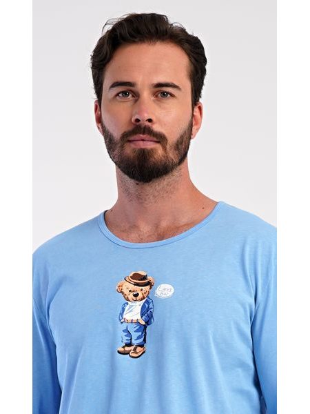 Pánské pyžamo dlouhé Bear - světle modrá