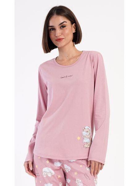 Dámské pyžamo dlouhé Méďa s polštářem - starorůžová