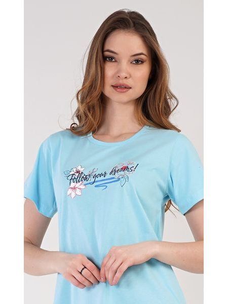 Dámská noční košile s krátkým rukávem Ella - světle tyrkysová