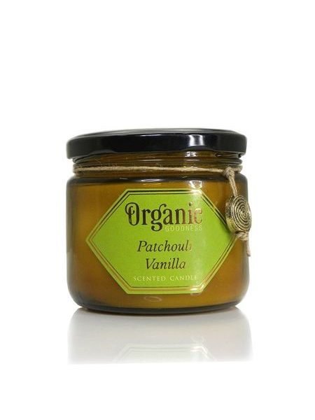 Organická svíčka 200g v jantarovém skle, Patchouli Vanilla