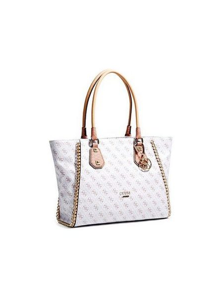 Elegantní business kabelka GUESS Confidential Logo Medium Classic Tote bílá