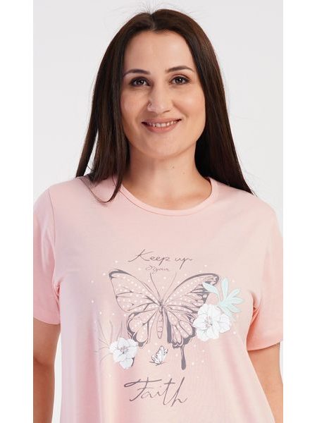 Dámské domácí šaty s krátkým rukávem Motýl - lososová