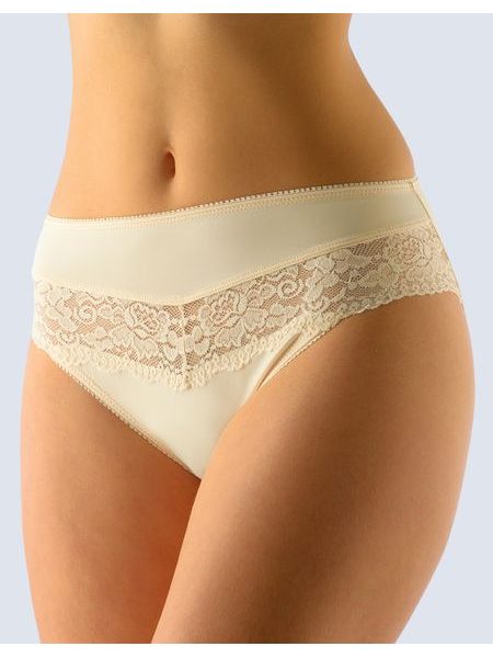 GINA dámské kalhotky klasické, širší bok, šité, s krajkou, jednobarevné La Femme 2 10211P - písková