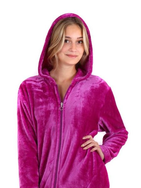 Dámský dlouhý hřejivý župan s kapucí a se zipem SIENA fuchsiová