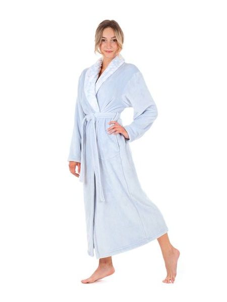 Dámský dlouhý župan se šálovým límcem FLORA světle modrá