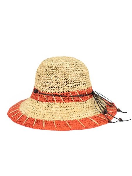 Dámský letní klobouk s oranžovým lemem - béžový