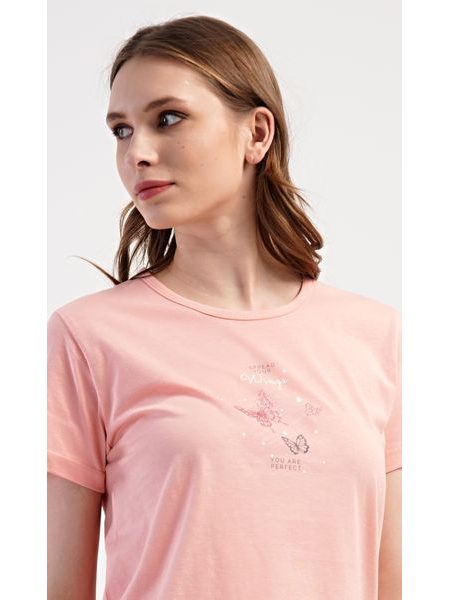 Dámské pyžamo šortky Motýlci - lososová