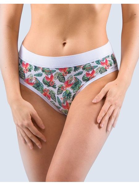 Dámské kalhotky klasické, širší bok, šité, s potiskem Disco Bamboo 2 10268P - bílá lahvová