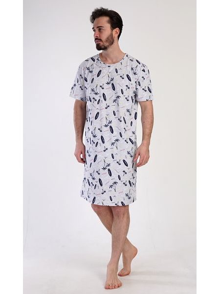 Pánská noční košile s krátkým rukávem Surfing - šedá