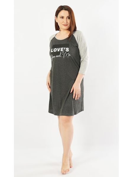 Dámská noční košile s tříčtvrtečním rukávem You and me - šedá