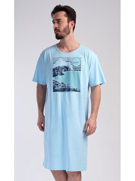 Pánská noční košile s krátkým rukávem Wander - světle modrá