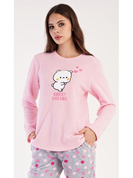 Dámské pyžamo dlouhé Kotě - světle růžová