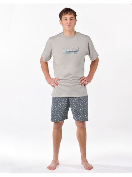 Pánské pyžamo krátké, šité, s potiskem 79190 - sv. šedá tm. šedá