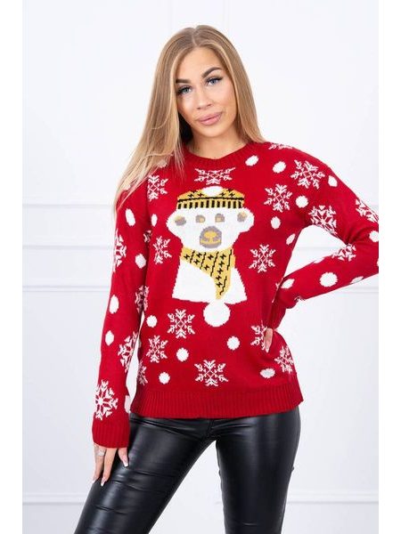 Vánoční svetr s plyšovým medvídkem, červená