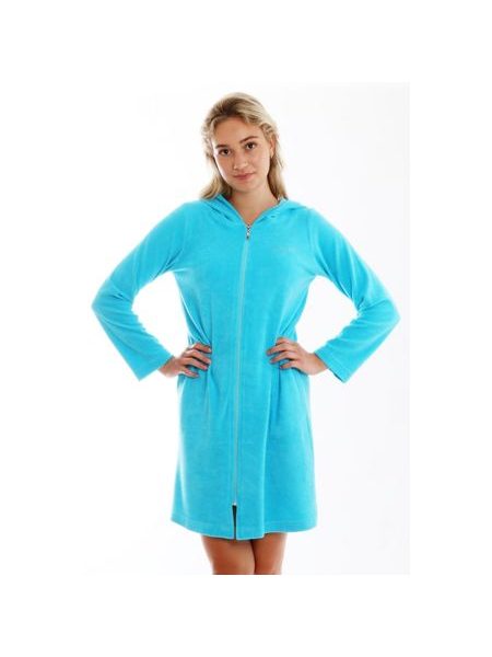 Dámský 3/4 župan s kapucí a dlouhým rukávem BARI Blue atoll