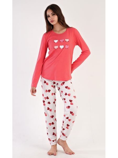 Dámské pyžamo dlouhé Valentýna - jahodová
