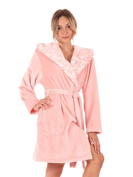 Dámský 3/4 župan s kapucí FLORA světle růžová