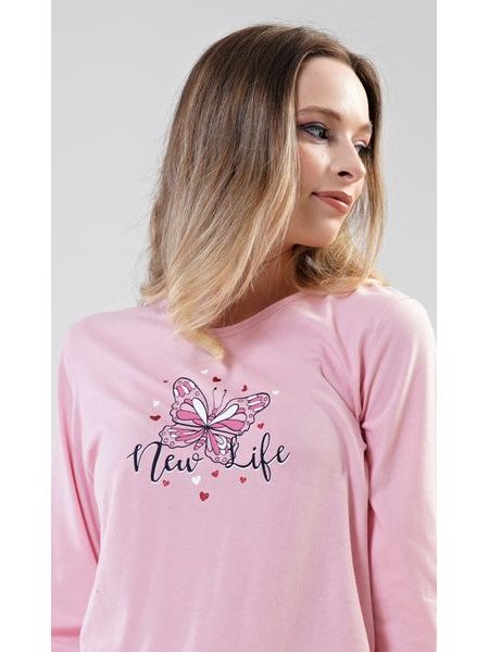 Dámské pyžamo dlouhé Motýlci - světle růžová