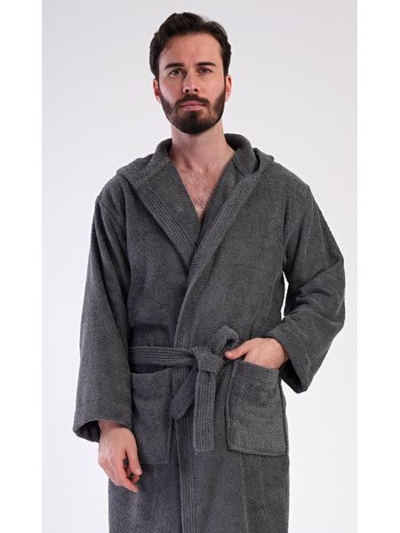 Pánský župan s kapucí Alex - tmavě šedá